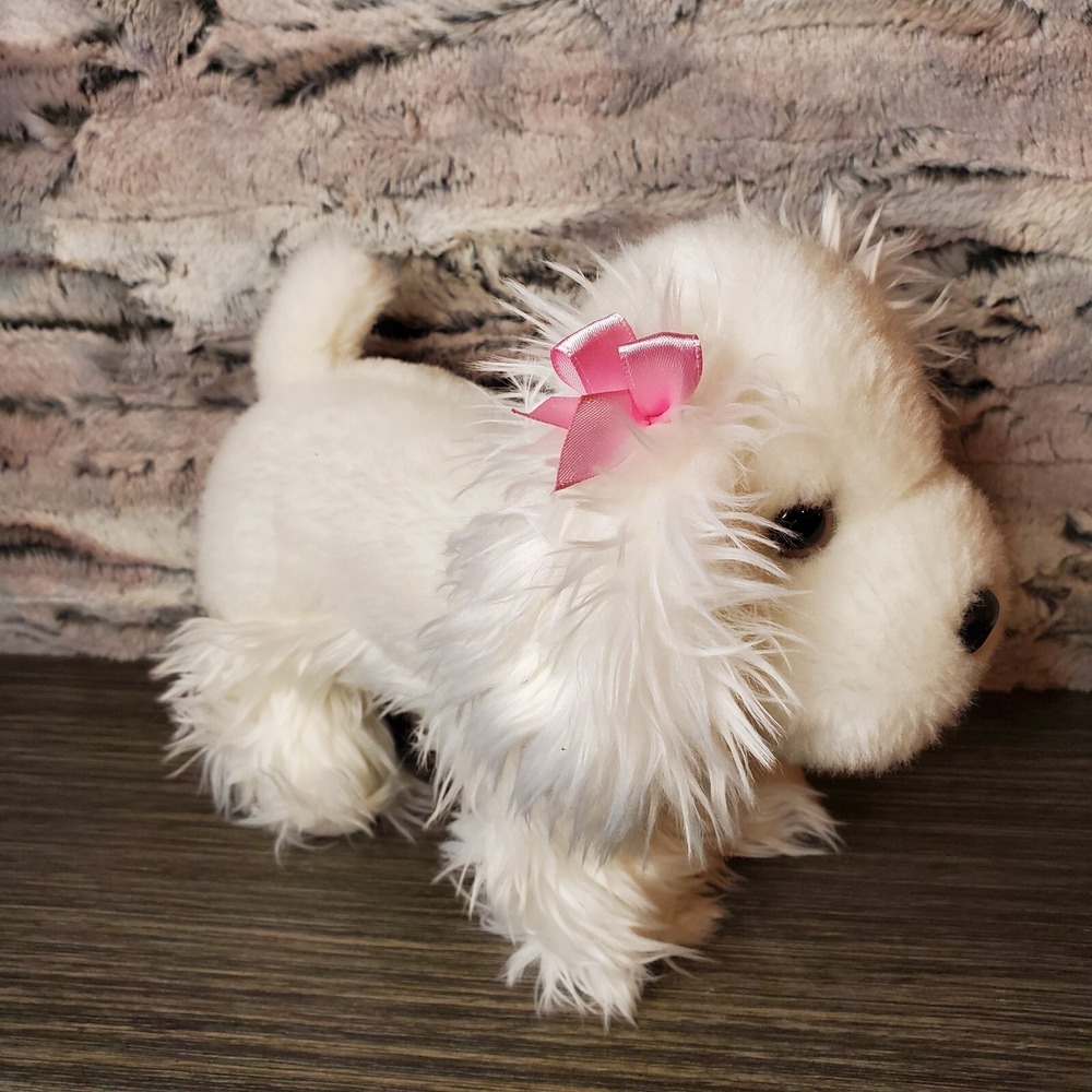 BATTAT PUPPY PLUSH COCKER Spaniel or Schnauzer  DOG Pink Bow STUFFED ANIMAL 10"